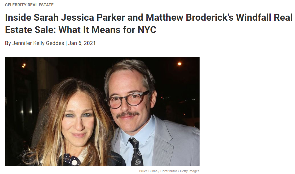 From Realtor.com, Inside Sarah Jessica Parker and Matthew Broderick's Windfall Real Estate Sale for Jean-Luc Andriot blog 010721